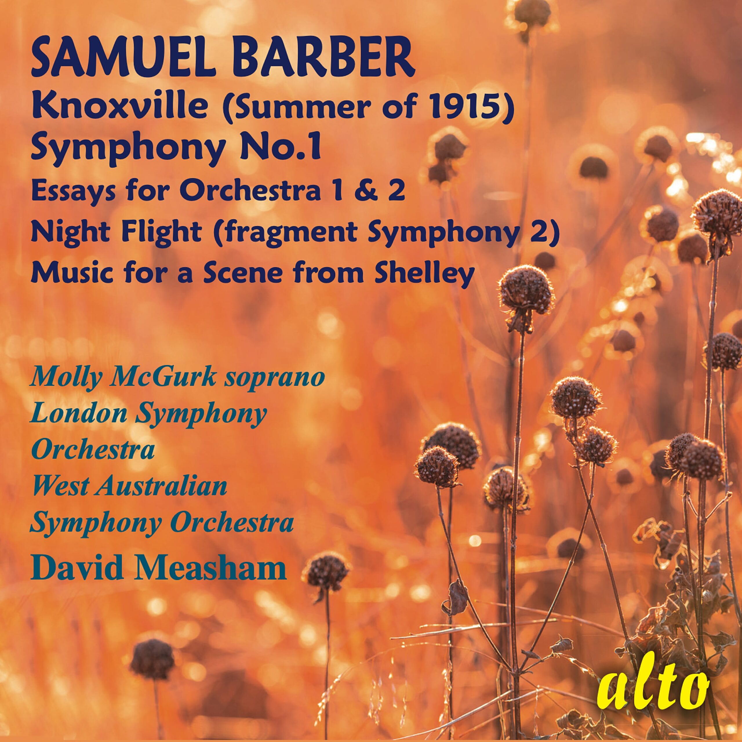 Barber: Knoxville Summer of 1915, Symphony No. 1, Essays Nos. 1 & 2, Night Flight & Music for a Scene from Shelley 